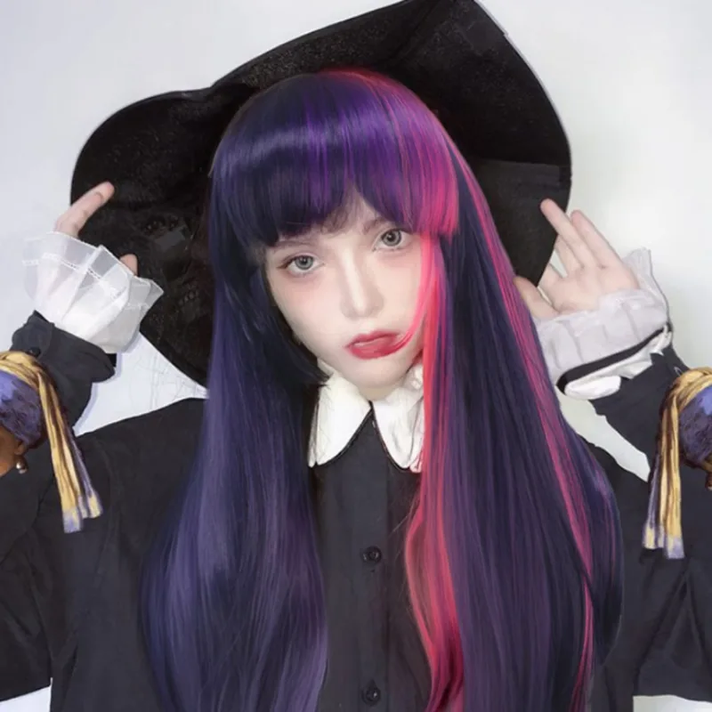 Science Bob - Pink Purple Neat Bangs Long Straight