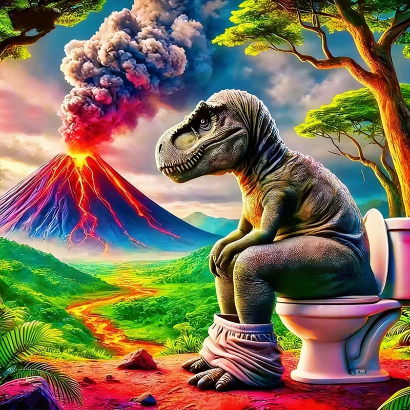Volcano Kit Eruption - EverShine DIY Diamond Embroidery Dinosaur Toilet